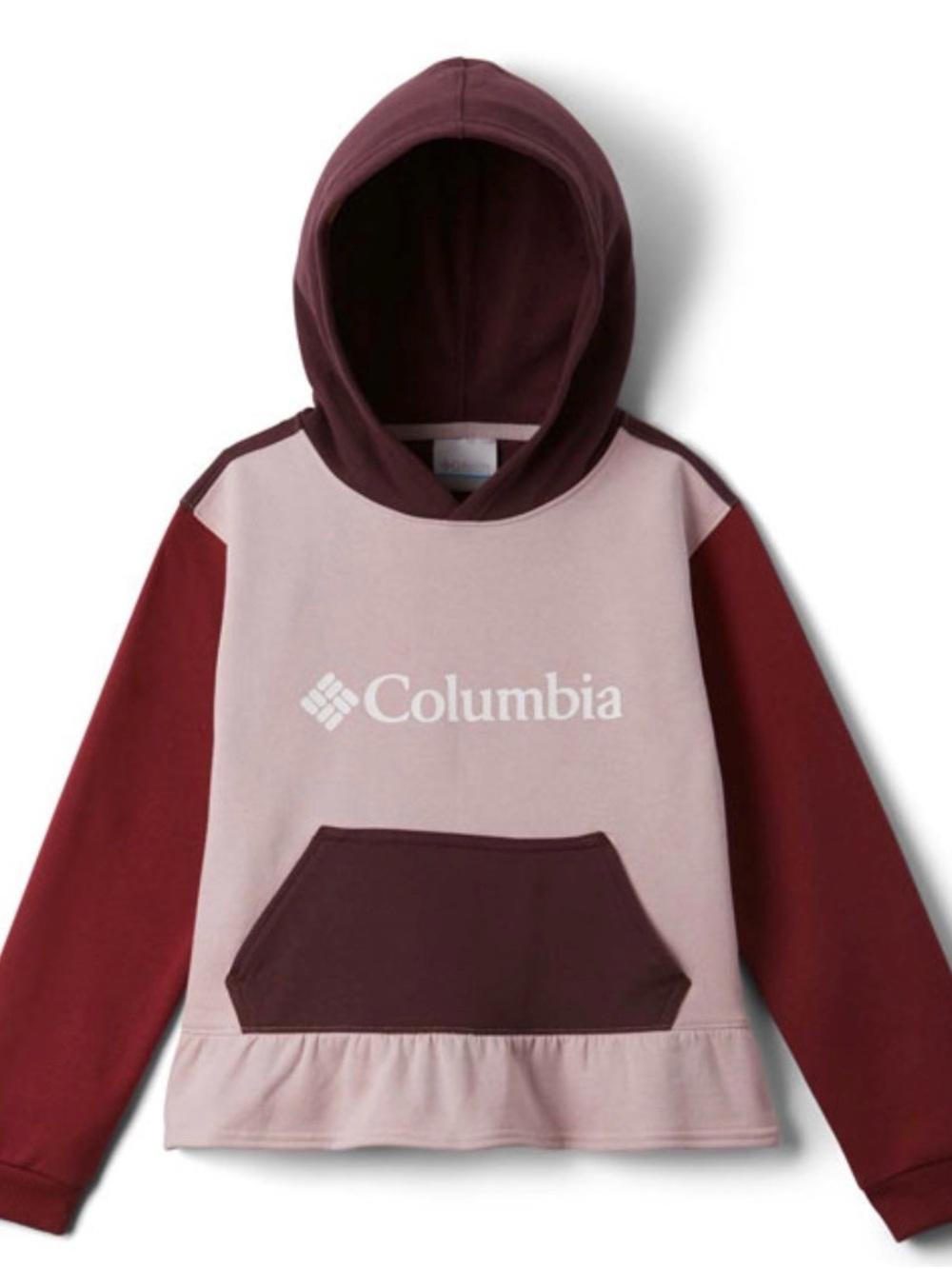 Columbia Girls' Blocked Pullover Hoodie in Light Pink & Burgundy